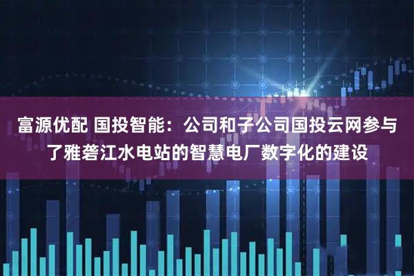 富源优配 国投智能：公司和子公司国投云网参与了雅砻江水电站的智慧电厂数字化的建设